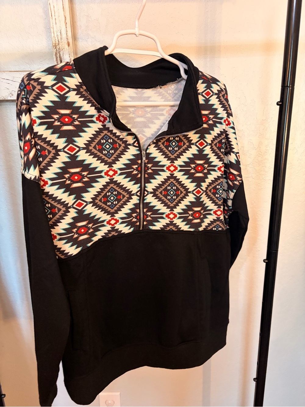 Black Aztec Quarter-Zip Pullover Sweater